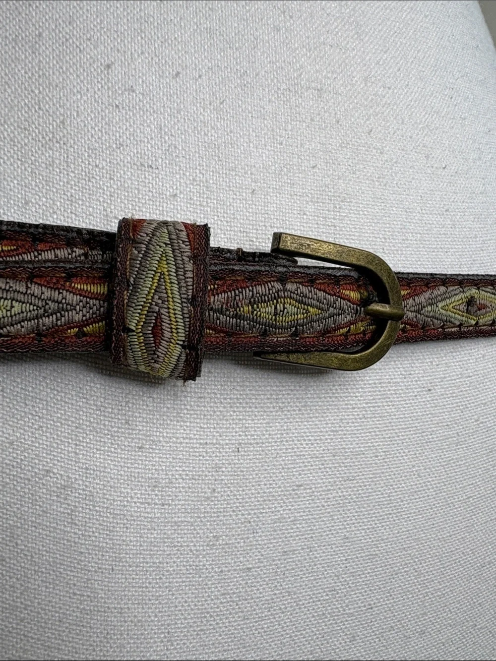 Woven Geometric Pattern Slim Waist Belt - Brown. Boho